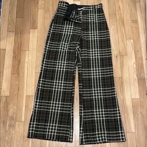 Jules Green Multi Plaid High-Waisted Wide-Leg Pants
